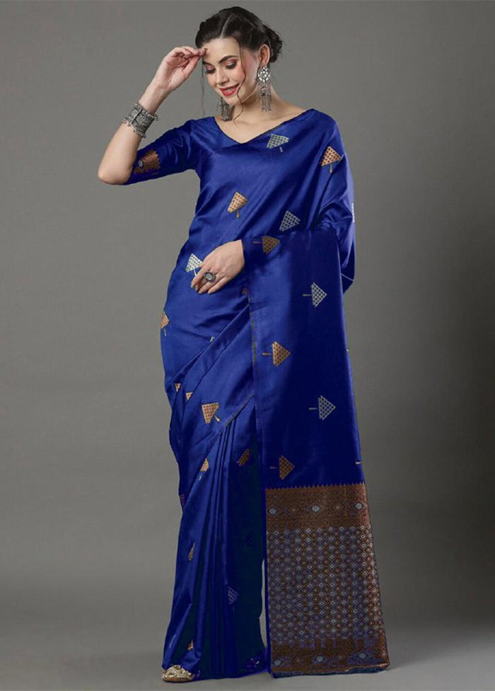 Blue Banarasi Silk Saree With Blouse Piece Discount Reliable