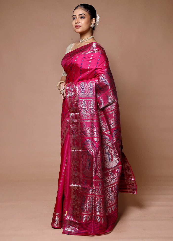 Pink Handloom Baluchari Pure Silk Saree With Blouse Piece Best Sale Online