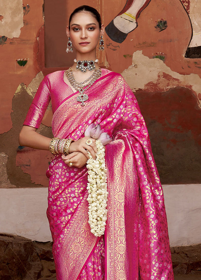 Pink Banarasi Silk Saree With Blouse Piece Discount Cheap Online