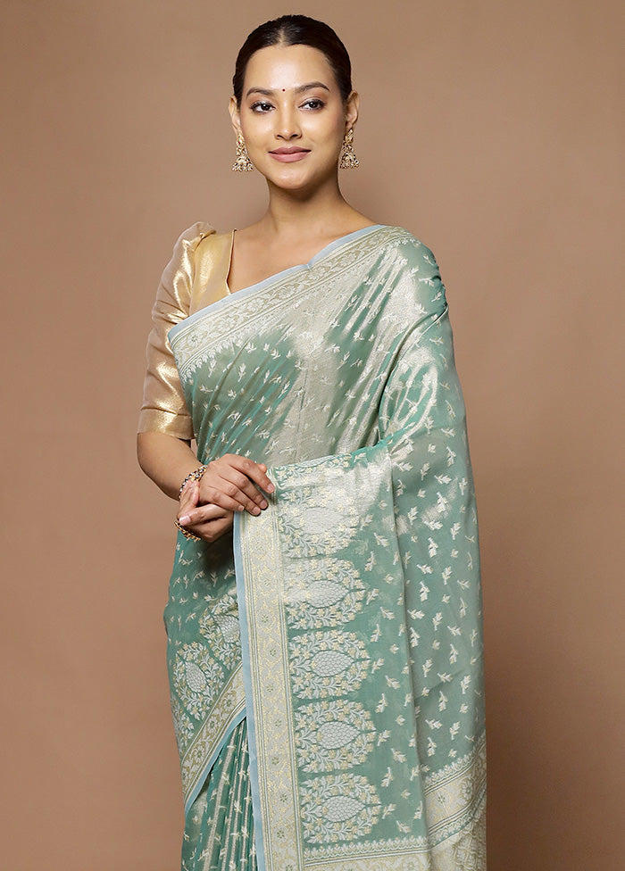 Green Tissue Silk Saree With Blouse Piece Clearance Big Discount