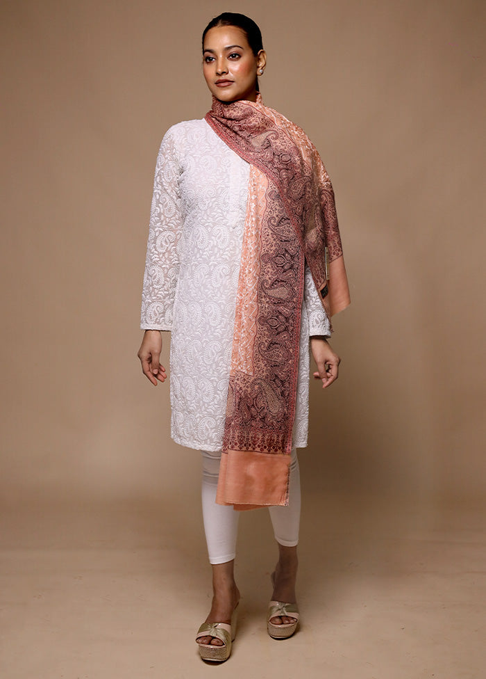 Peach Butta Work With Zari Woven Border Shawl Visa Payment For Sale