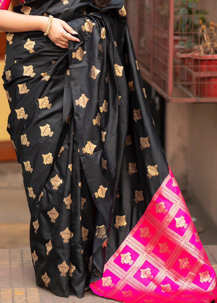 Black Banarasi Silk Saree With Blouse Piece Buy Cheap Order