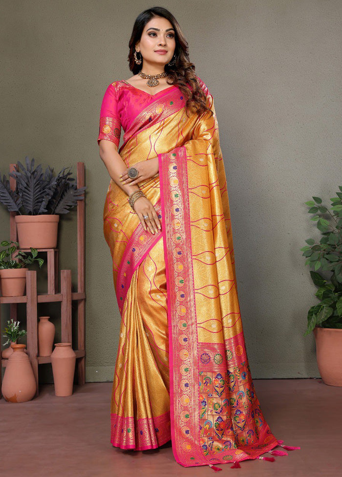 Yellow Banarasi Silk Saree With Blouse Piece Cheap Pick A Best