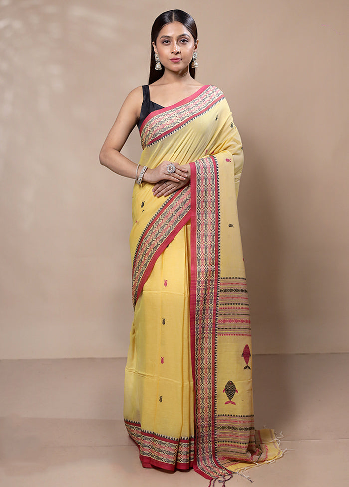 Yellow Khadi Cotton Saree With Blouse Piece Buy Cheap Genuine