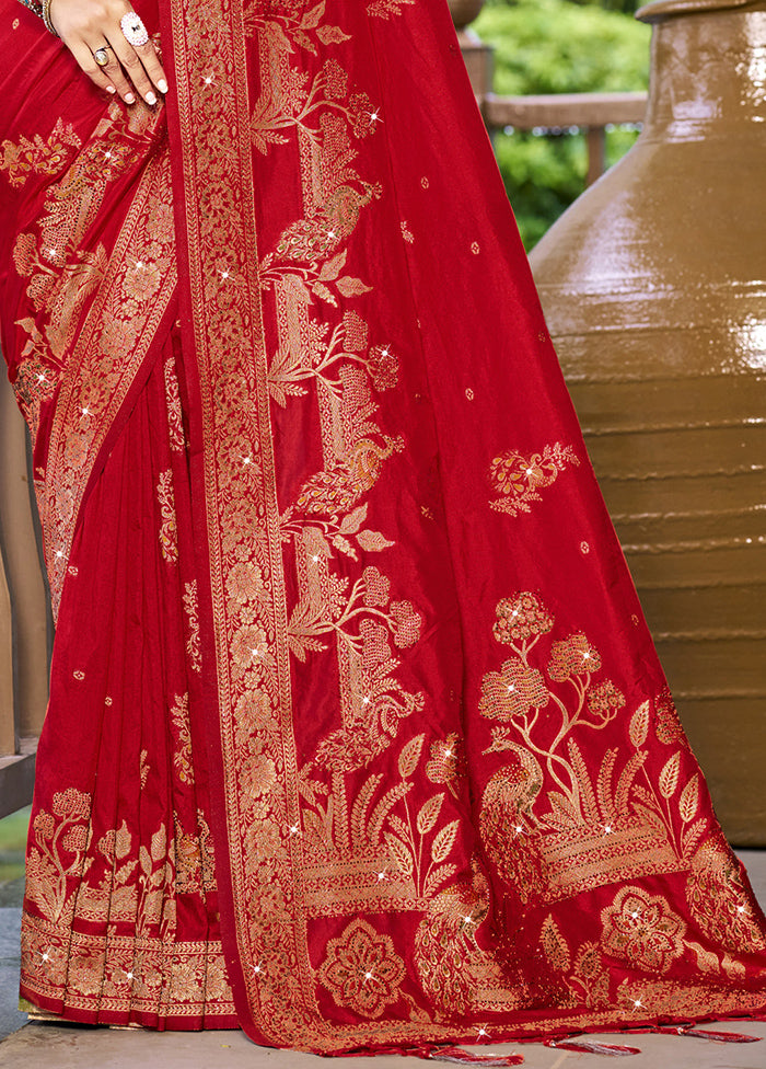 Red Dupion Silk Saree With Blouse Piece Free Shipping Best