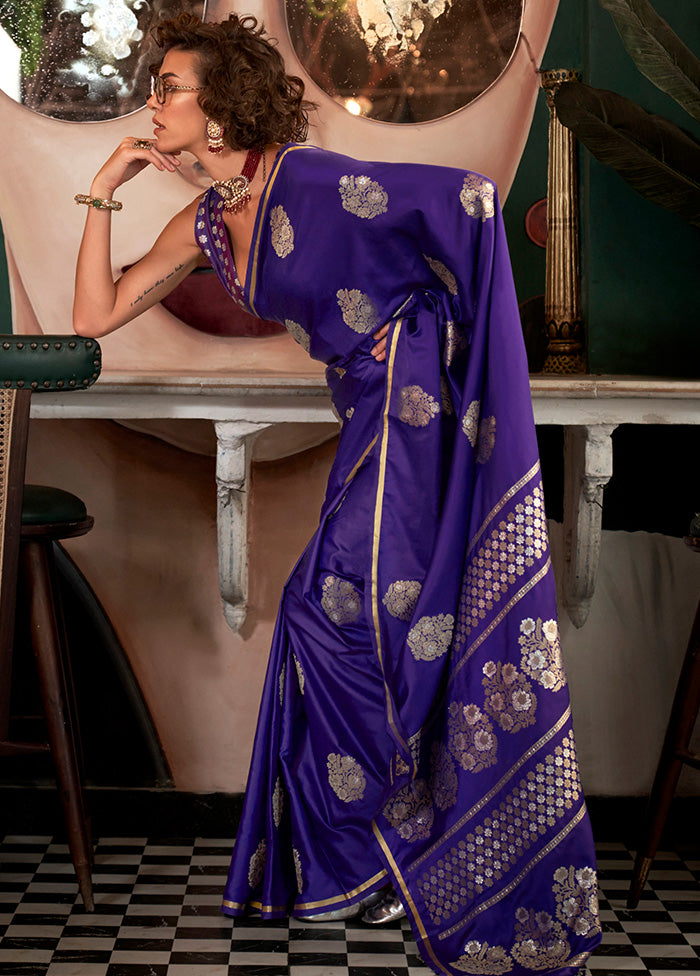 Violet Spun Silk Saree With Blouse Piece Cheap Online Online