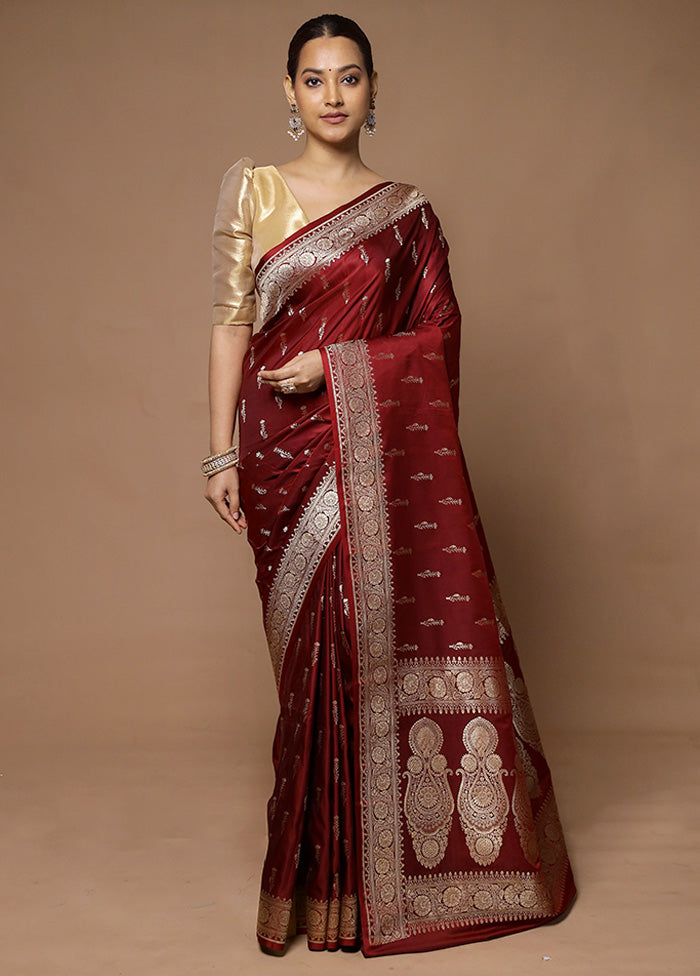 Maroon Katan Silk Saree With Blouse Piece Sast For Sale