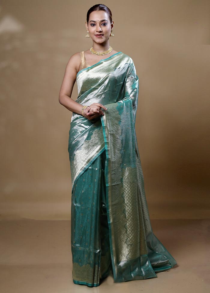 Green Tissue Silk Saree With Blouse Piece Sale Finishline