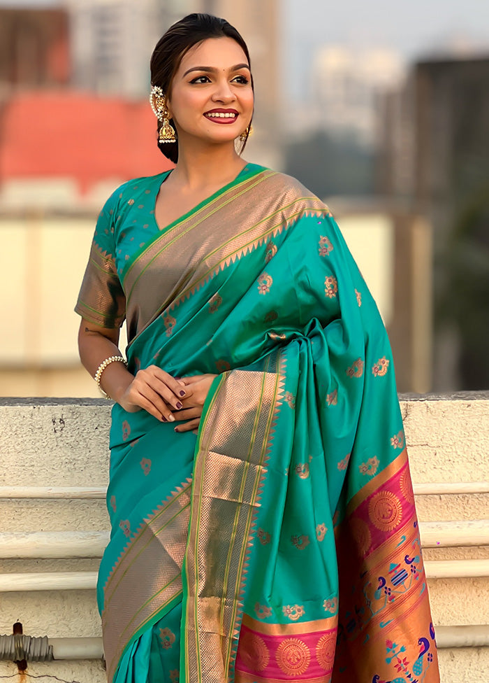 Rama Spun Silk Saree With Blouse Piece Cheap Sale Reliable