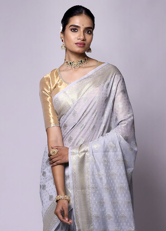 Grey Kora Silk Saree With Blouse Piece Cheap Best Pices