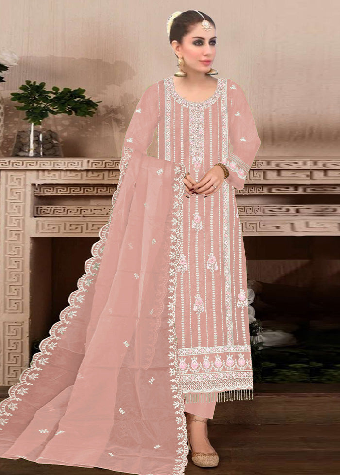 3 Pc Peach Semi Stitched Georgette Suit Set Clearance Amazon