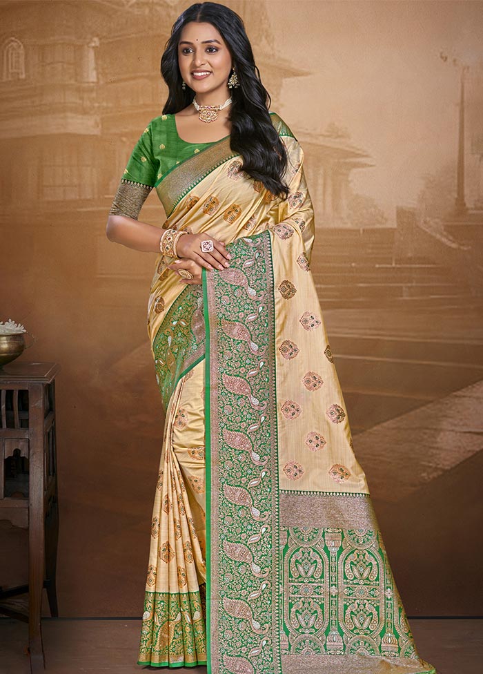 Beige Dupion Silk Saree With Blouse Piece Cheap Sale Exclusive