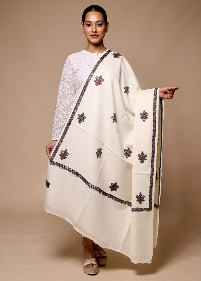 White Butta Work With Zari Woven Border Shawl Top Quality For Sale