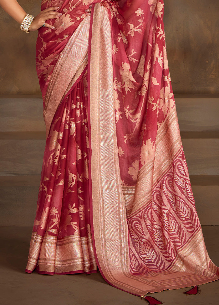 Red Spun Silk Saree With Blouse Piece 2025 Unisex Cheap Pice