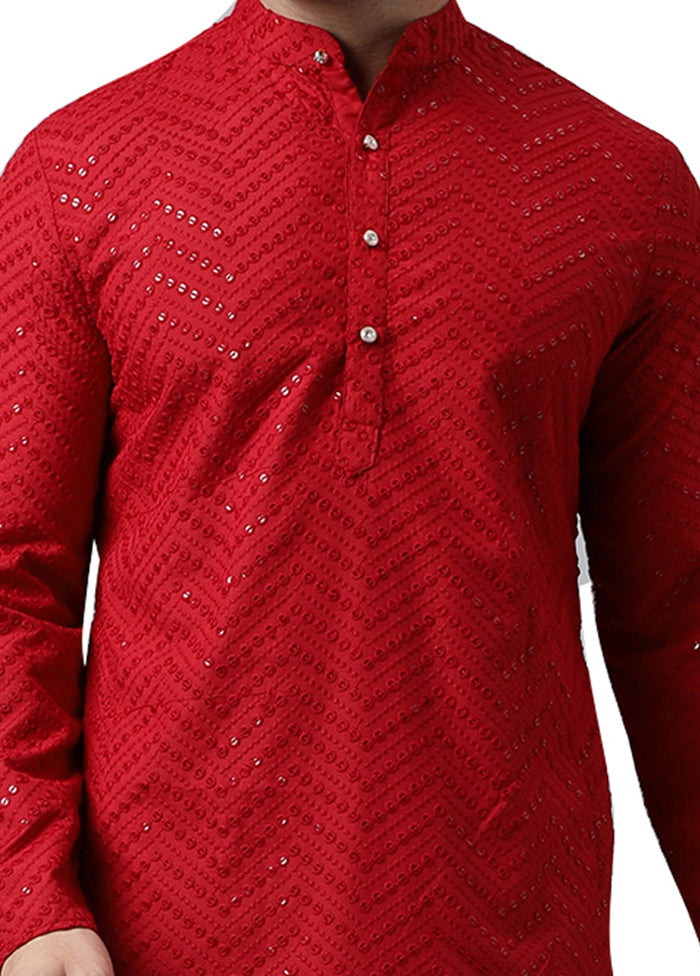 Red Silk Embroidered Kurta Buy Cheap Discounts