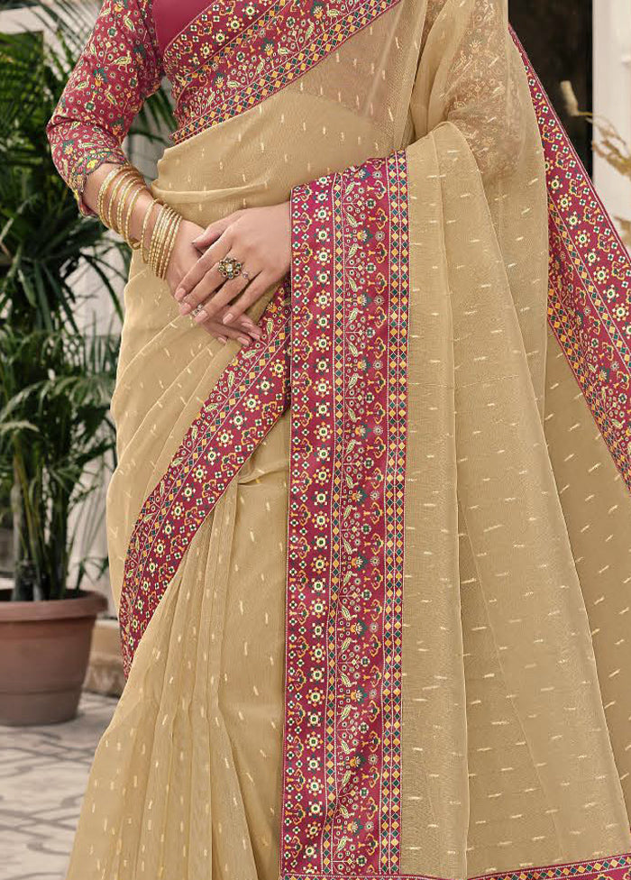 Cream Spun Silk Saree With Blouse Piece Marketable For Sale