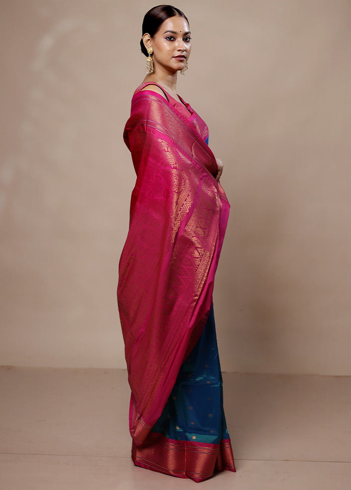 Blue Kanjivaram Silk Saree With Blouse Piece Free Shipping Top Quality