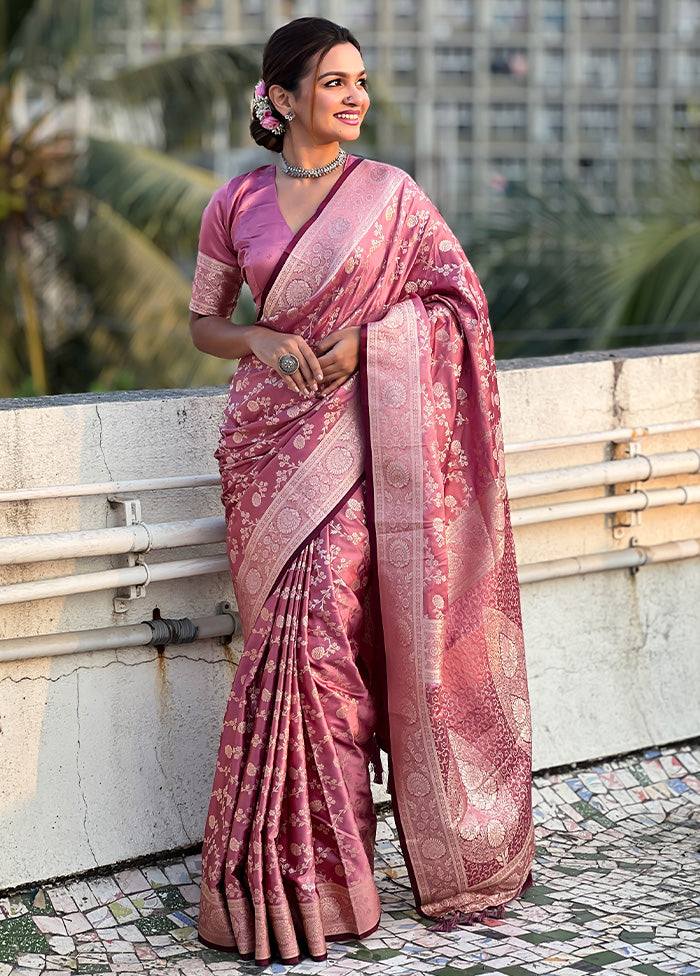 Pink Banarasi Silk Saree With Blouse Piece Free Shipping Very Cheap