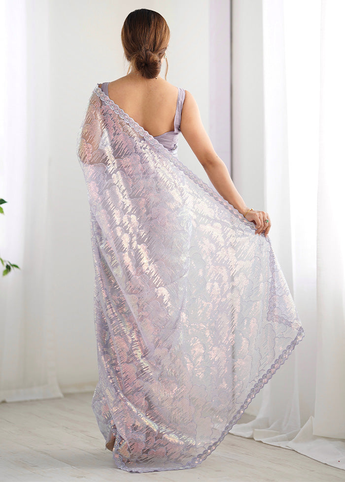 Lavender Net Net Saree With Blouse Piece Get To Buy Cheap Online