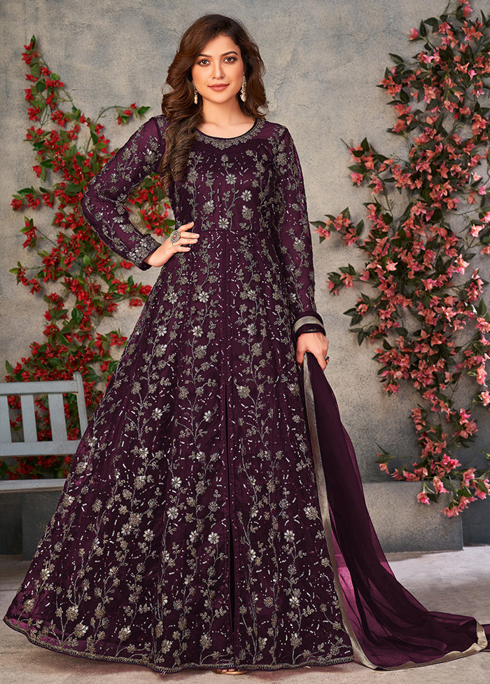 3 Pc Wine Semi Stitched Net Suit Set Sale Choice