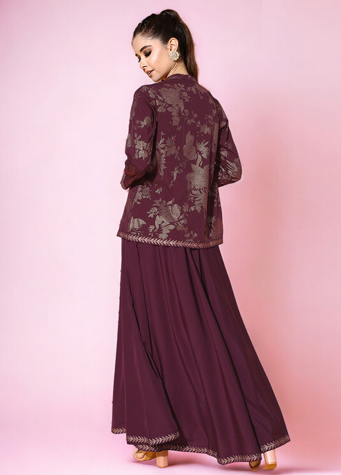 3 Pc Burgundy Readymade Silk Top Set Looking For Cheap Pice