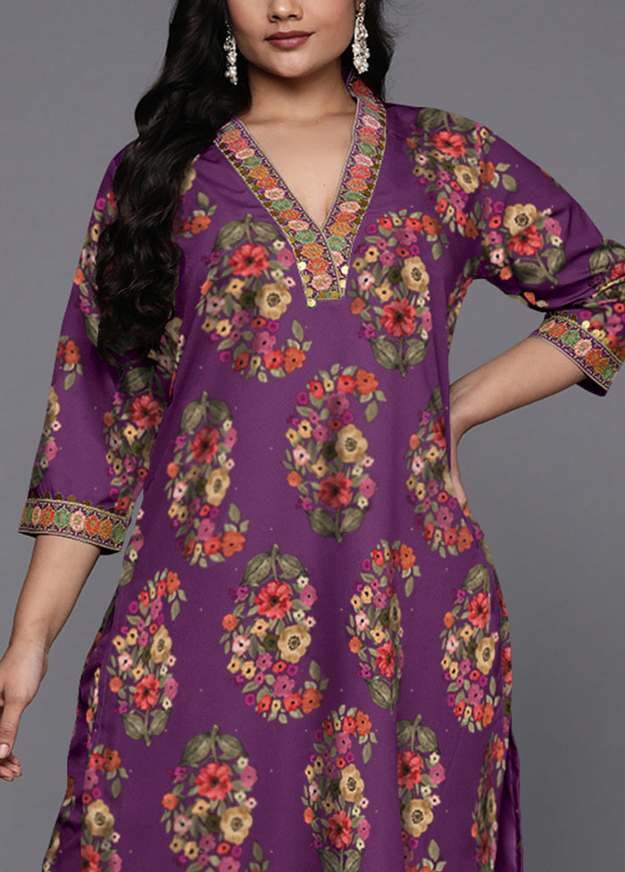 2 Pc Purple Readymade Silk Kurti Set High Quality Buy Online