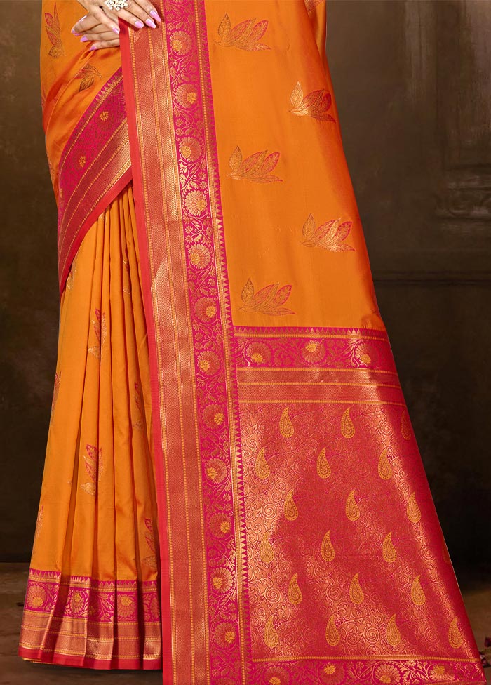 Orange Dupion Silk Saree With Blouse Piece Buy Online