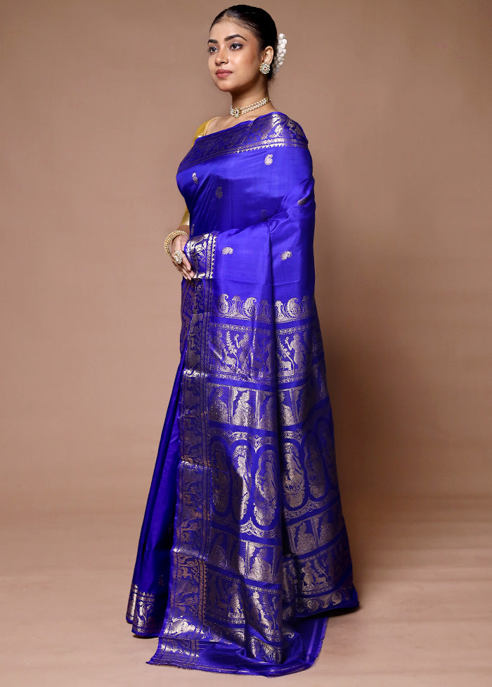 Blue Handloom Baluchari Pure Silk Saree With Blouse Piece 2025 Sale Online