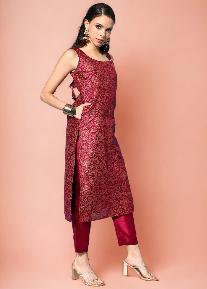 2 Pc Wine Readymade Silk Kurti Set Cost Online