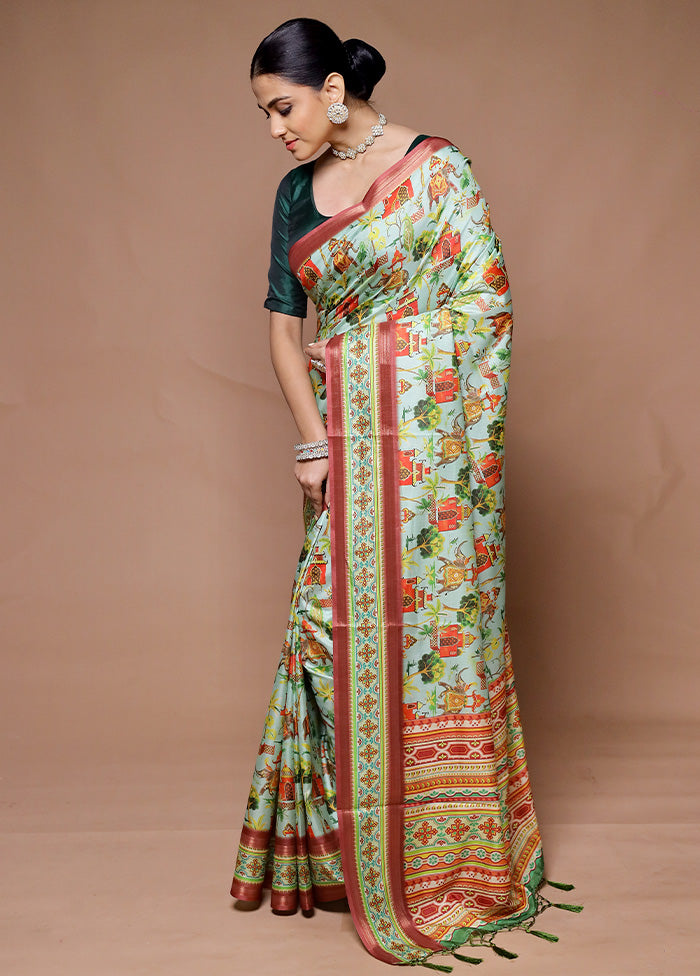 Green Dupion Silk Saree With Blouse Piece Looking For Online