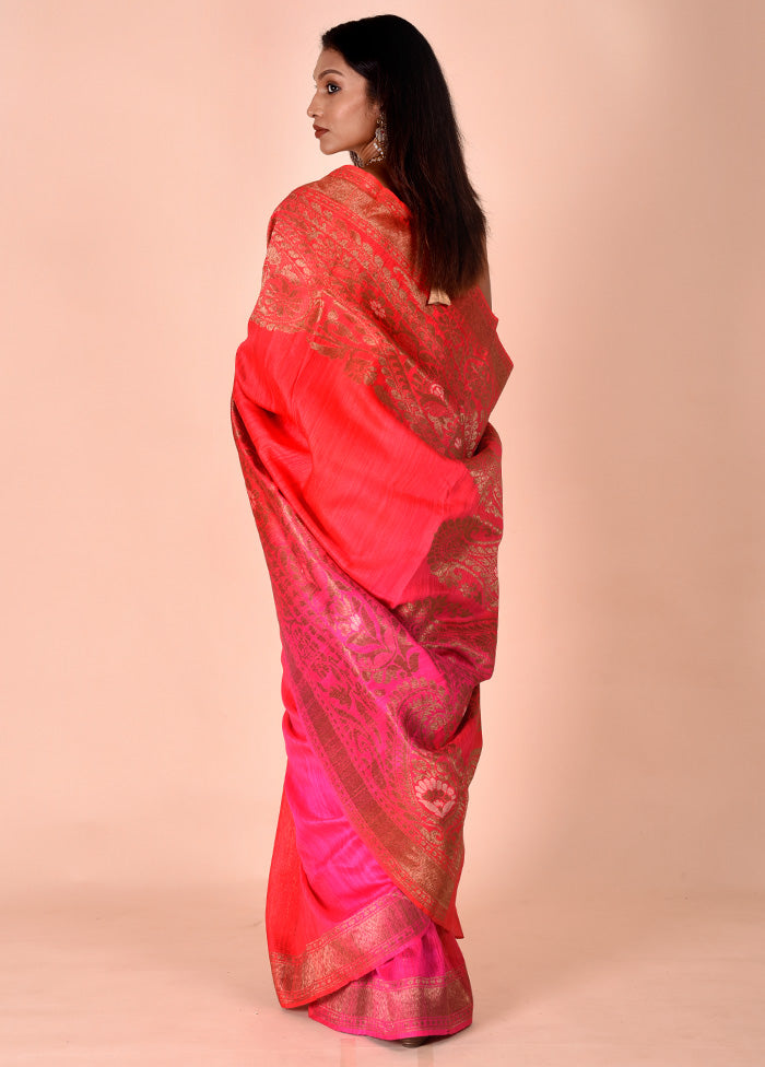 Red Handloom Tussar Pure Silk Saree With Blouse Piece Cheap Low Cost