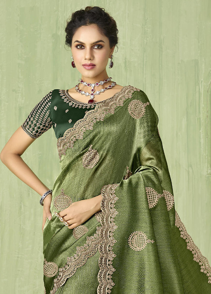 Green Spun Silk Saree With Blouse Piece Outlet Largest Supplier