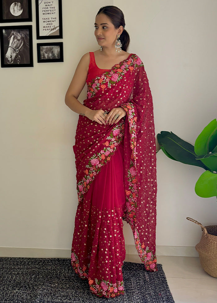 Pink Georgette Saree With Blouse Piece Free Shipping Classic