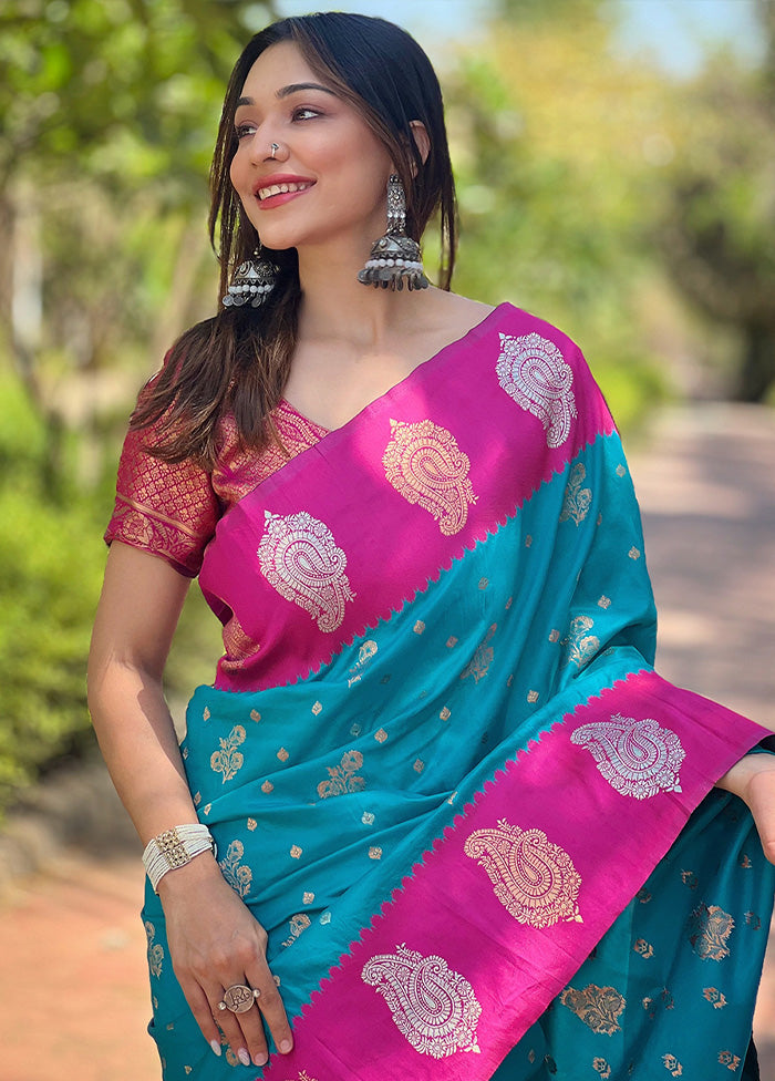 Blue Spun Silk Saree With Blouse Piece Shop Offer Online