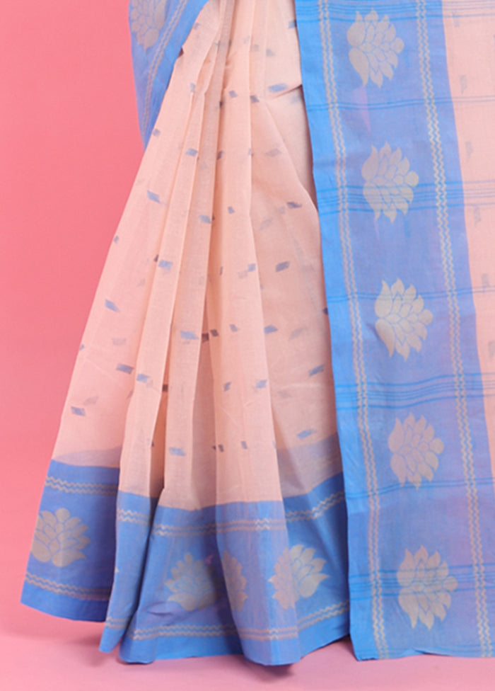 Cream Cotton Woven Work Saree Without Blouse Piece Shop For Sale