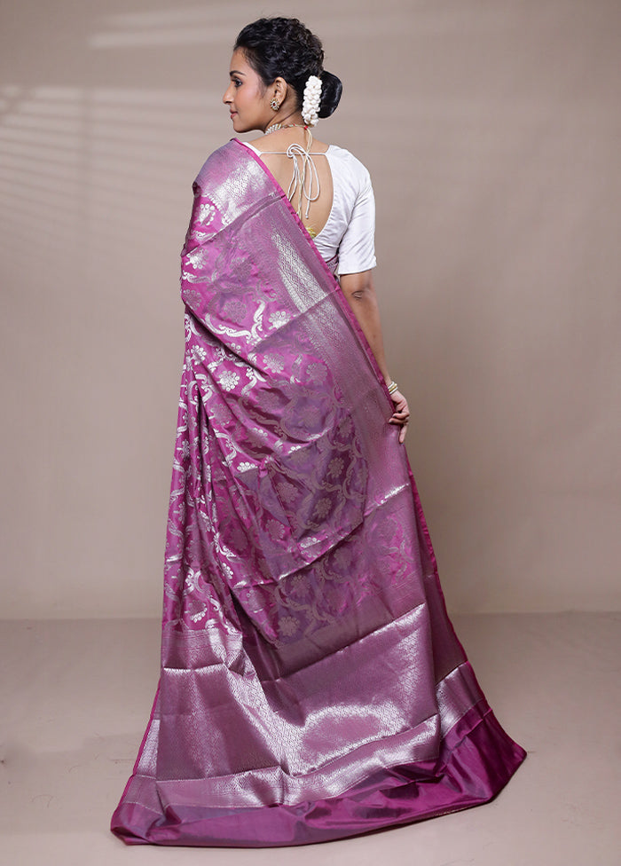 Purple Kora Silk Saree With Blouse Piece Cheap New Arrival