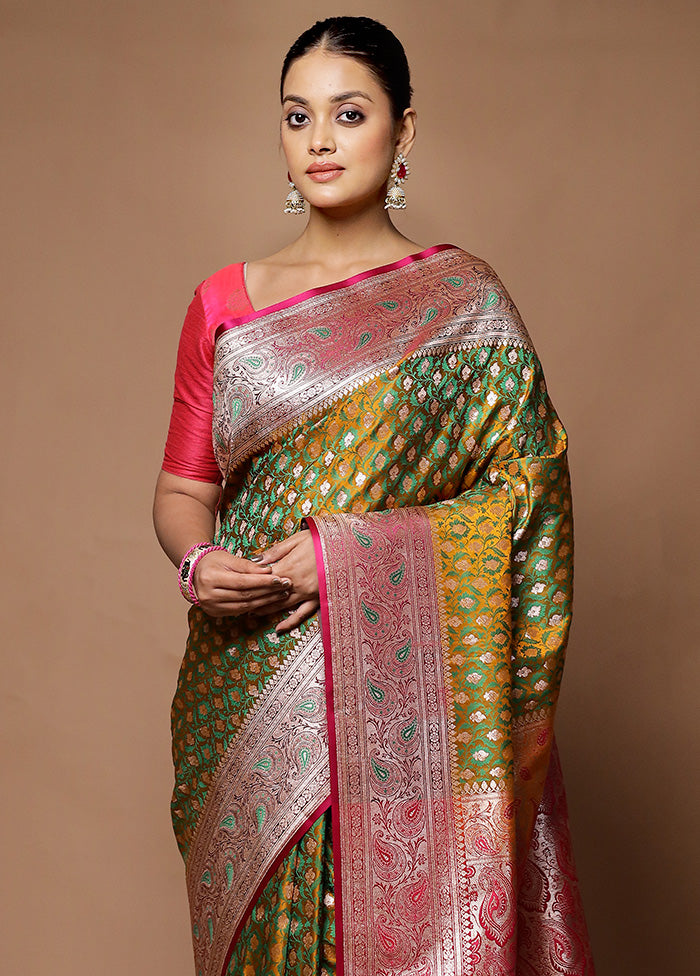 Green Tanchoi Silk Saree With Blouse Piece Free Shipping View