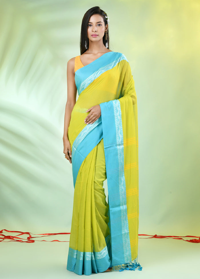 Lime Green Cotton Saree With Blouse Piece Sale Clearance