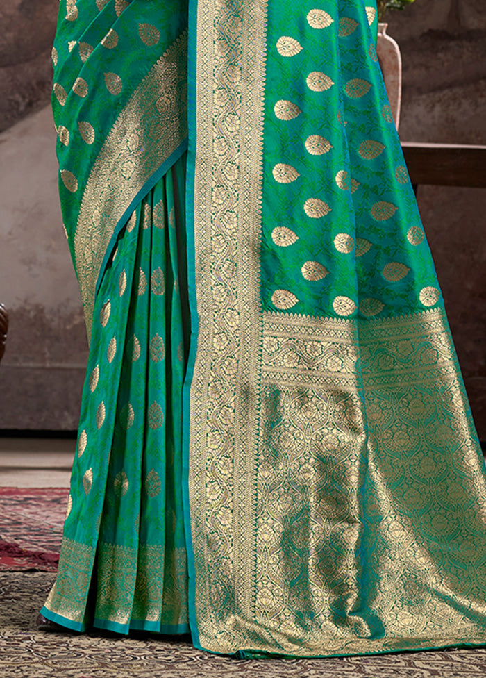 Sea Green Spun Silk Saree With Blouse Piece Pay With Visa For Sale