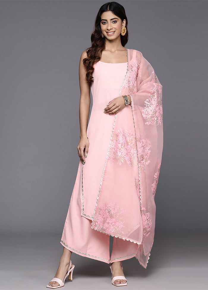 3 Pc Pink Readymade Silk Dupatta Suit Set Cheap With Paypal