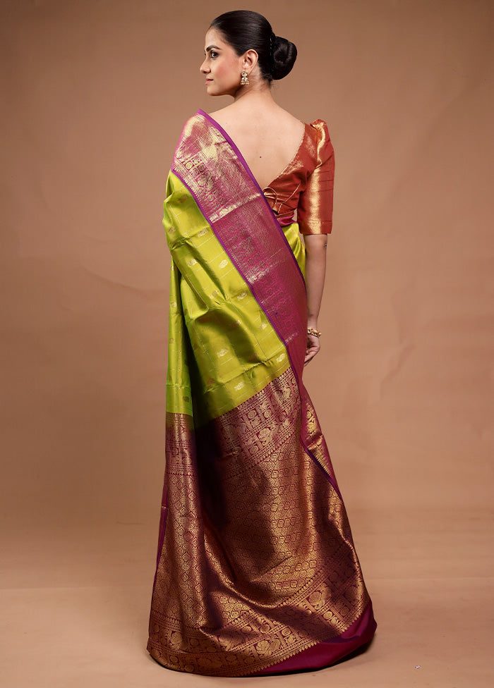 Green Handloom Kanchipuram Pure Silk Saree With Blouse Piece Enjoy For Sale