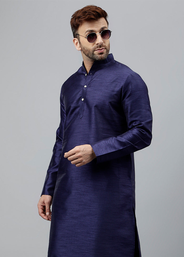 2 Pc Navy Blue Dupion Silk Kurta Pajama Set Outlet Choice