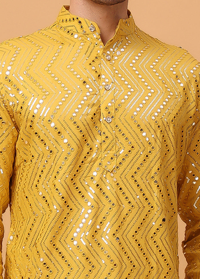 Yellow Viscose Embroidered Kurta Discount Store