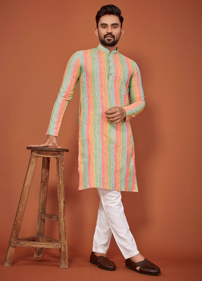 Multicolor Silk Kurta And Pajama Set Free Shipping Online