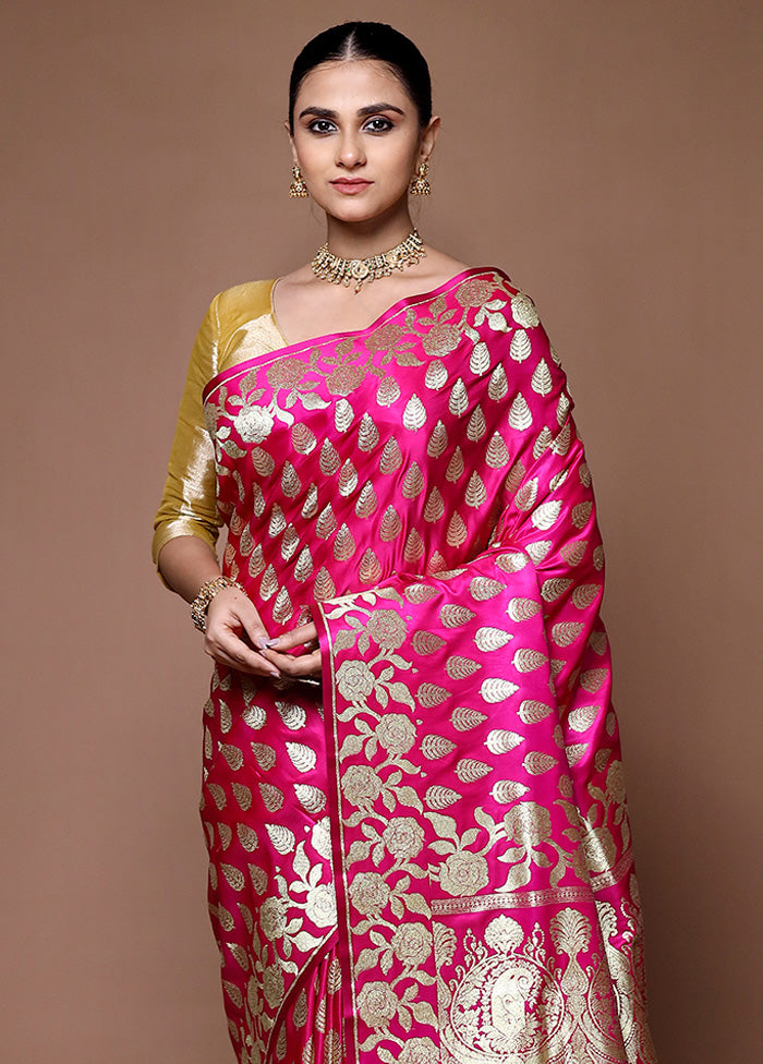 Pink Banarasi Silk Saree With Blouse Piece Shop Offer