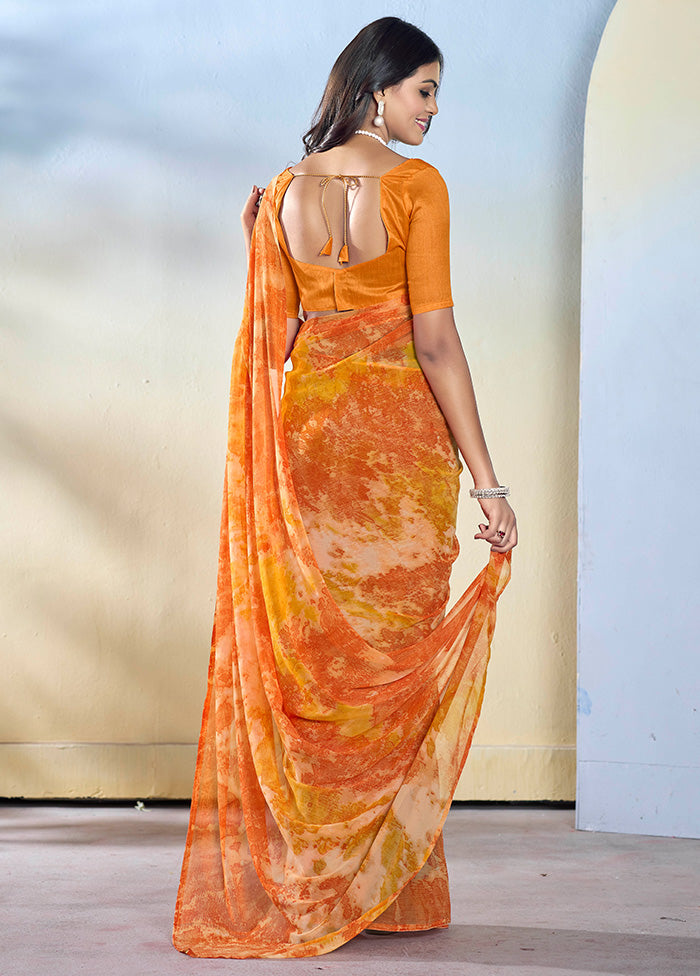 Orange Georgette Saree With Blouse Piece Cheapest Online