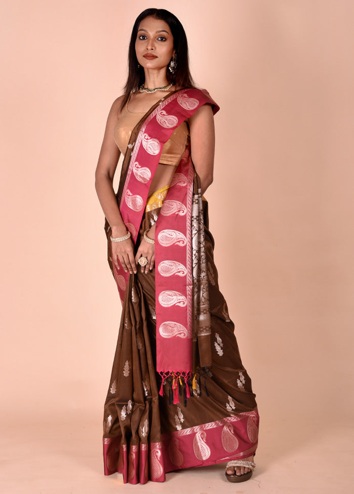 Brown Cotton Saree With Blouse Piece Big Discount Cheap Pice