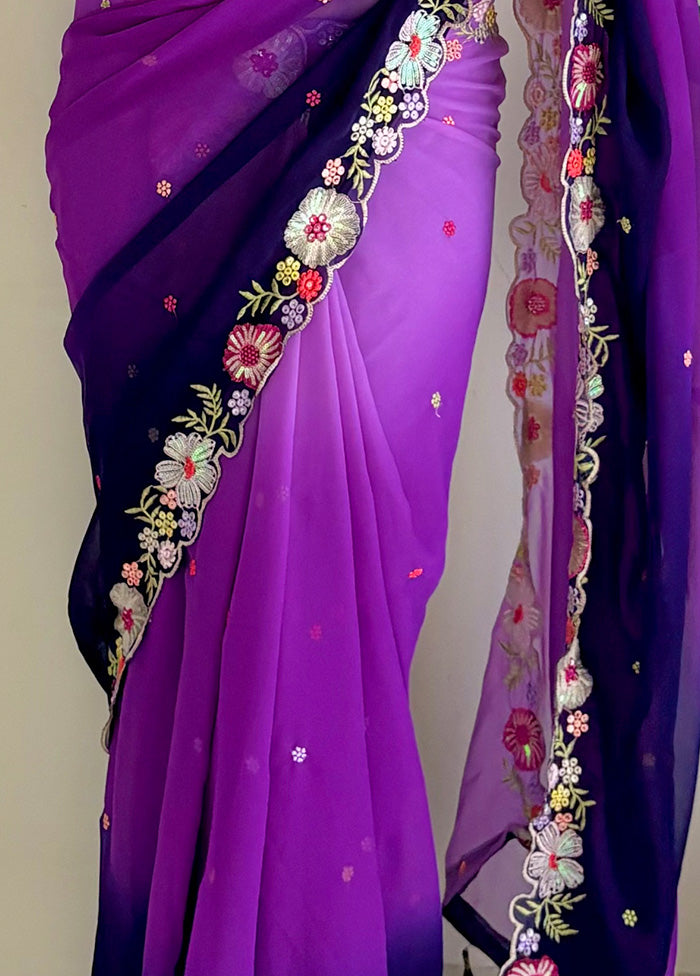 Purple Georgette Saree With Blouse Piece Pices Cheap Online