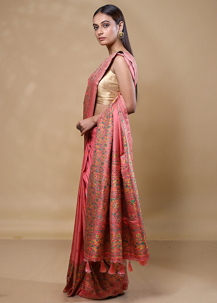 Peach Dupion Silk Saree With Blouse Piece Outlet Amazing Pice