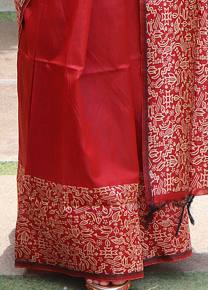 Red Spun Silk Saree With Blouse Piece Reliable For Sale